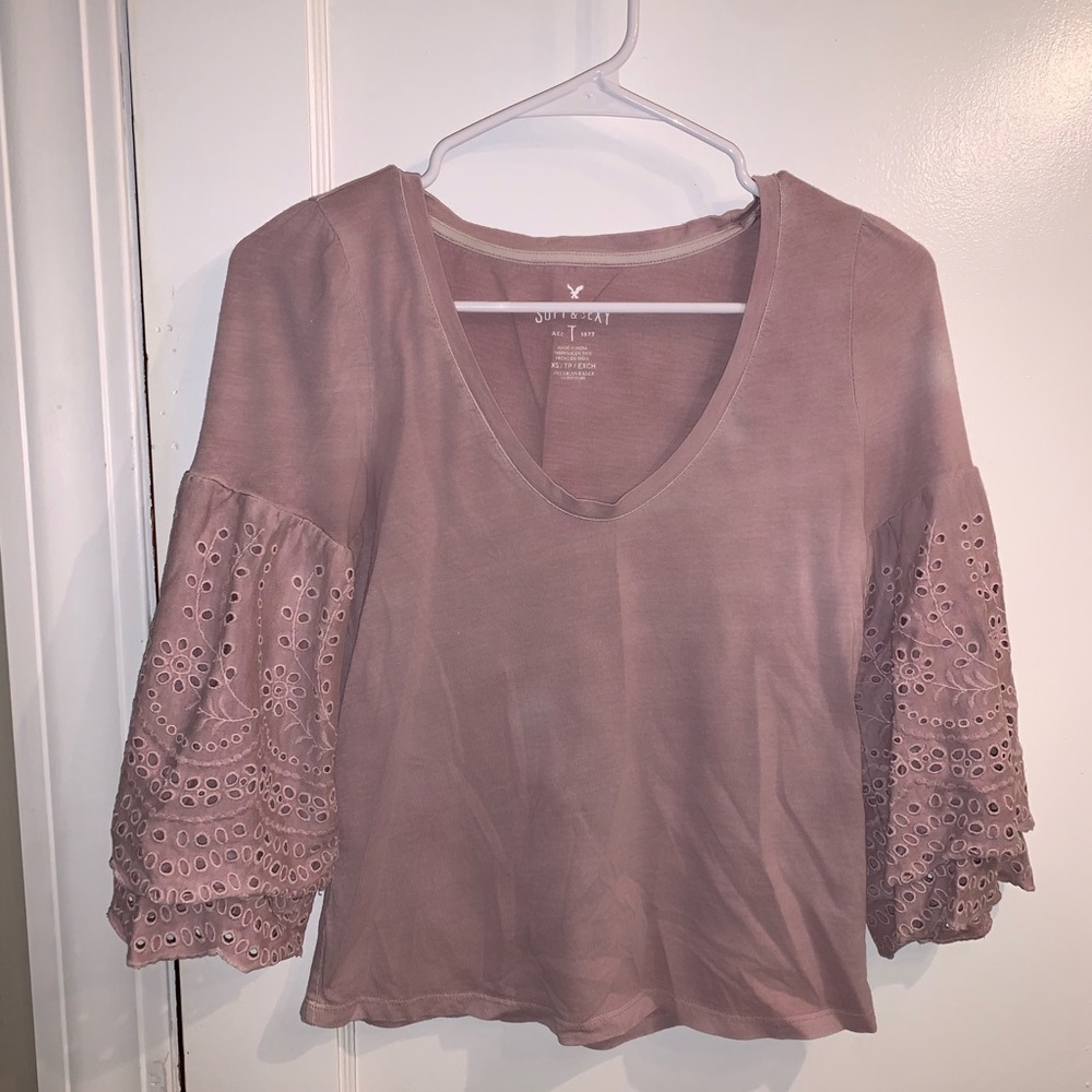 light purple/white shirt with lace bell sleeves (2 package deal🤍)